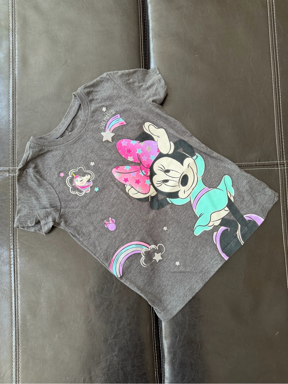 Disney - Gray Minnie Mouse Tee with Pink & Teal Accents